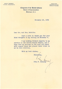1952 John F. Kennedy Signed Typed Letter Dated 11/25/1952 With Envelope (Beckett)